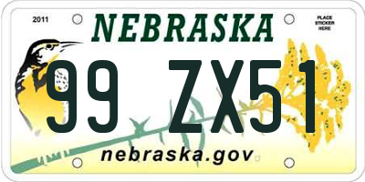 NE license plate 99ZX51
