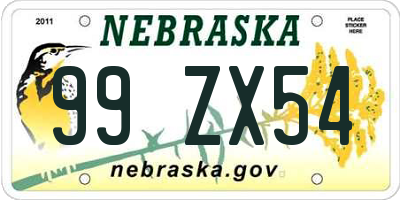 NE license plate 99ZX54