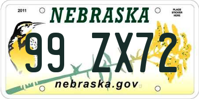 NE license plate 99ZX72