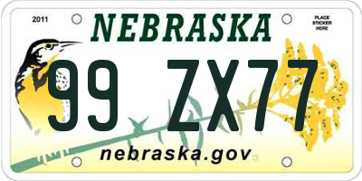 NE license plate 99ZX77