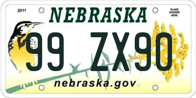 NE license plate 99ZX90