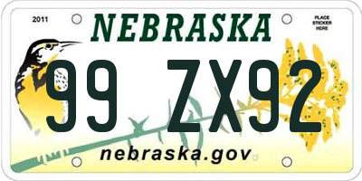 NE license plate 99ZX92