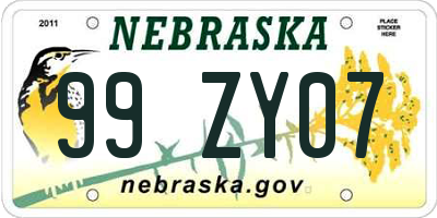 NE license plate 99ZY07