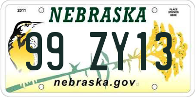 NE license plate 99ZY13