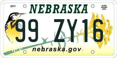 NE license plate 99ZY16