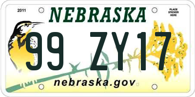 NE license plate 99ZY17