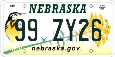 NE license plate 99ZY26