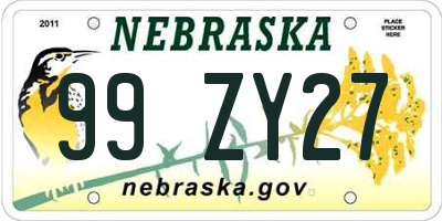 NE license plate 99ZY27