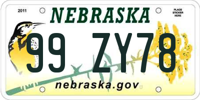 NE license plate 99ZY78