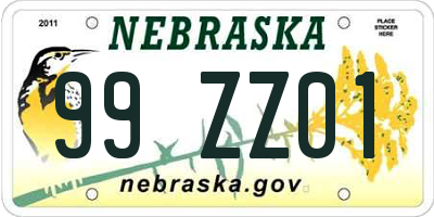 NE license plate 99ZZ01