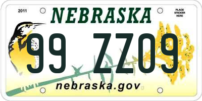 NE license plate 99ZZ09