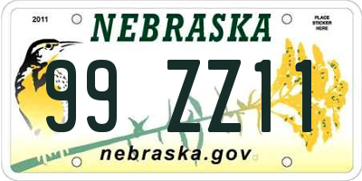 NE license plate 99ZZ11