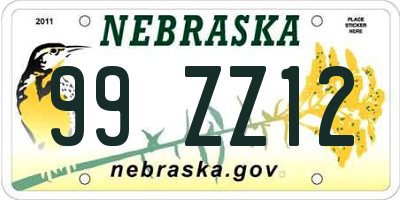 NE license plate 99ZZ12