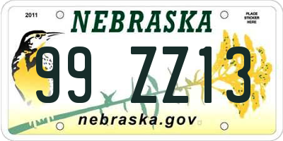 NE license plate 99ZZ13