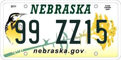 NE license plate 99ZZ15