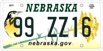 NE license plate 99ZZ16