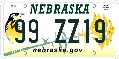 NE license plate 99ZZ19