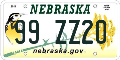 NE license plate 99ZZ20