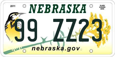 NE license plate 99ZZ23