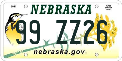 NE license plate 99ZZ26