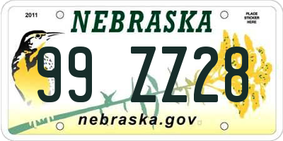 NE license plate 99ZZ28