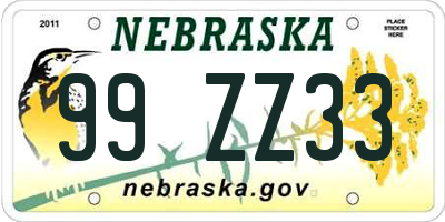 NE license plate 99ZZ33