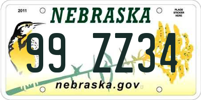 NE license plate 99ZZ34