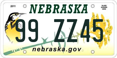 NE license plate 99ZZ45