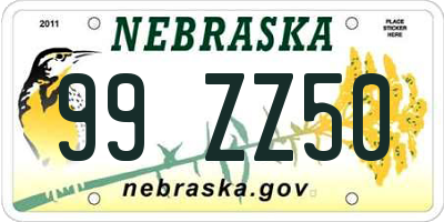 NE license plate 99ZZ50