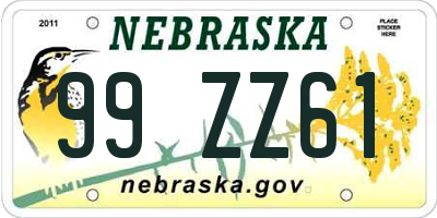 NE license plate 99ZZ61