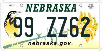 NE license plate 99ZZ62