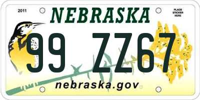 NE license plate 99ZZ67