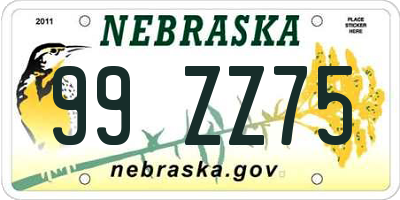 NE license plate 99ZZ75