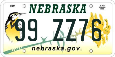 NE license plate 99ZZ76