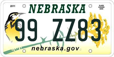 NE license plate 99ZZ83