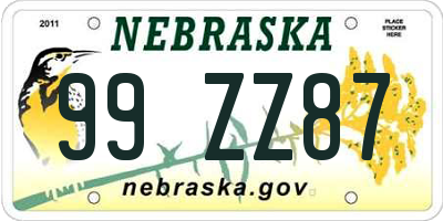 NE license plate 99ZZ87