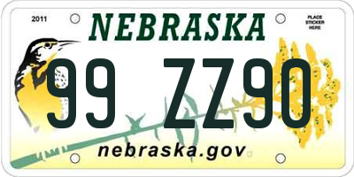 NE license plate 99ZZ90