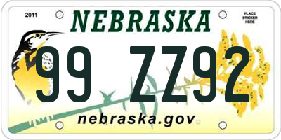 NE license plate 99ZZ92