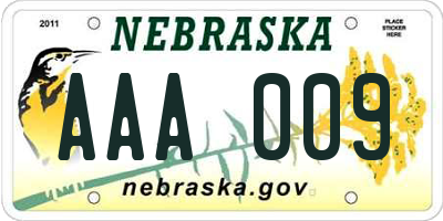 NE license plate AAA009