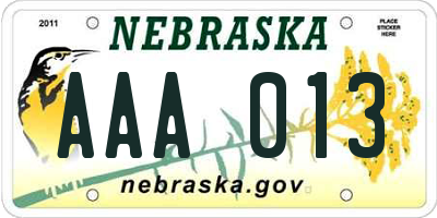 NE license plate AAA013