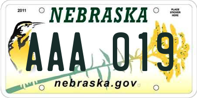 NE license plate AAA019