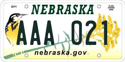 NE license plate AAA021