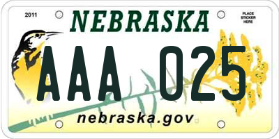 NE license plate AAA025