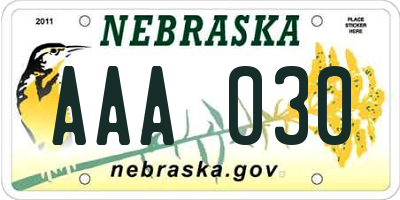 NE license plate AAA030