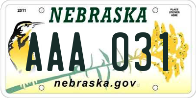 NE license plate AAA031