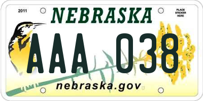 NE license plate AAA038