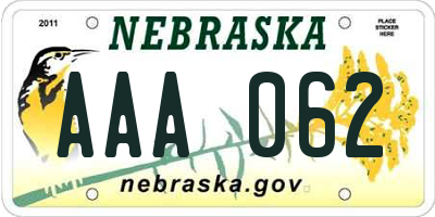 NE license plate AAA062