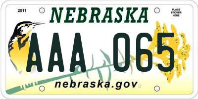 NE license plate AAA065