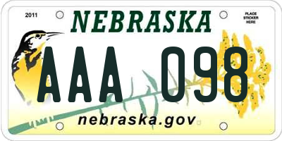 NE license plate AAA098