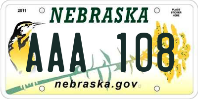 NE license plate AAA108